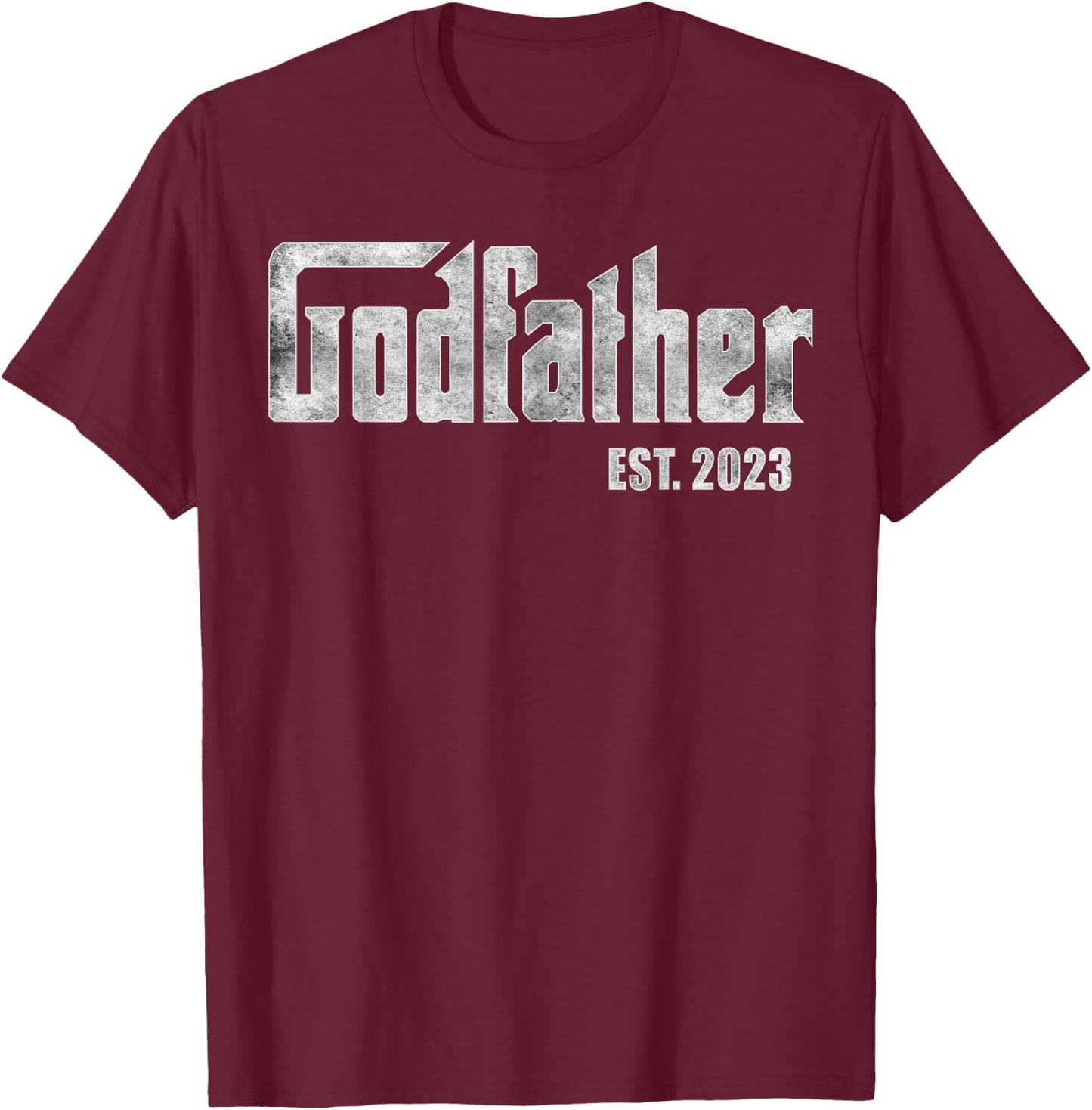 Retro Fathers Day, God-father Est 2023, God Dad Announcement T-Shirt - T-Shirt | Maroon