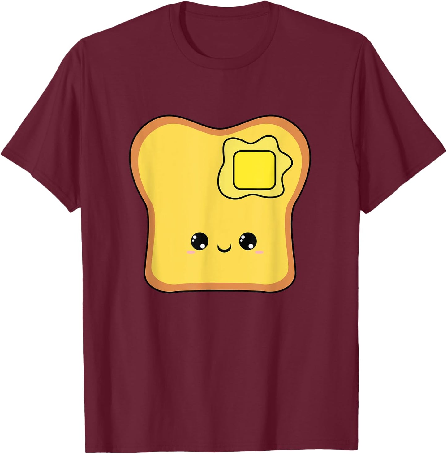 Toast - Butter - Melting - Bread - Cute - Kawaii - Smile T-Shirt - T-Shirt | Maroon