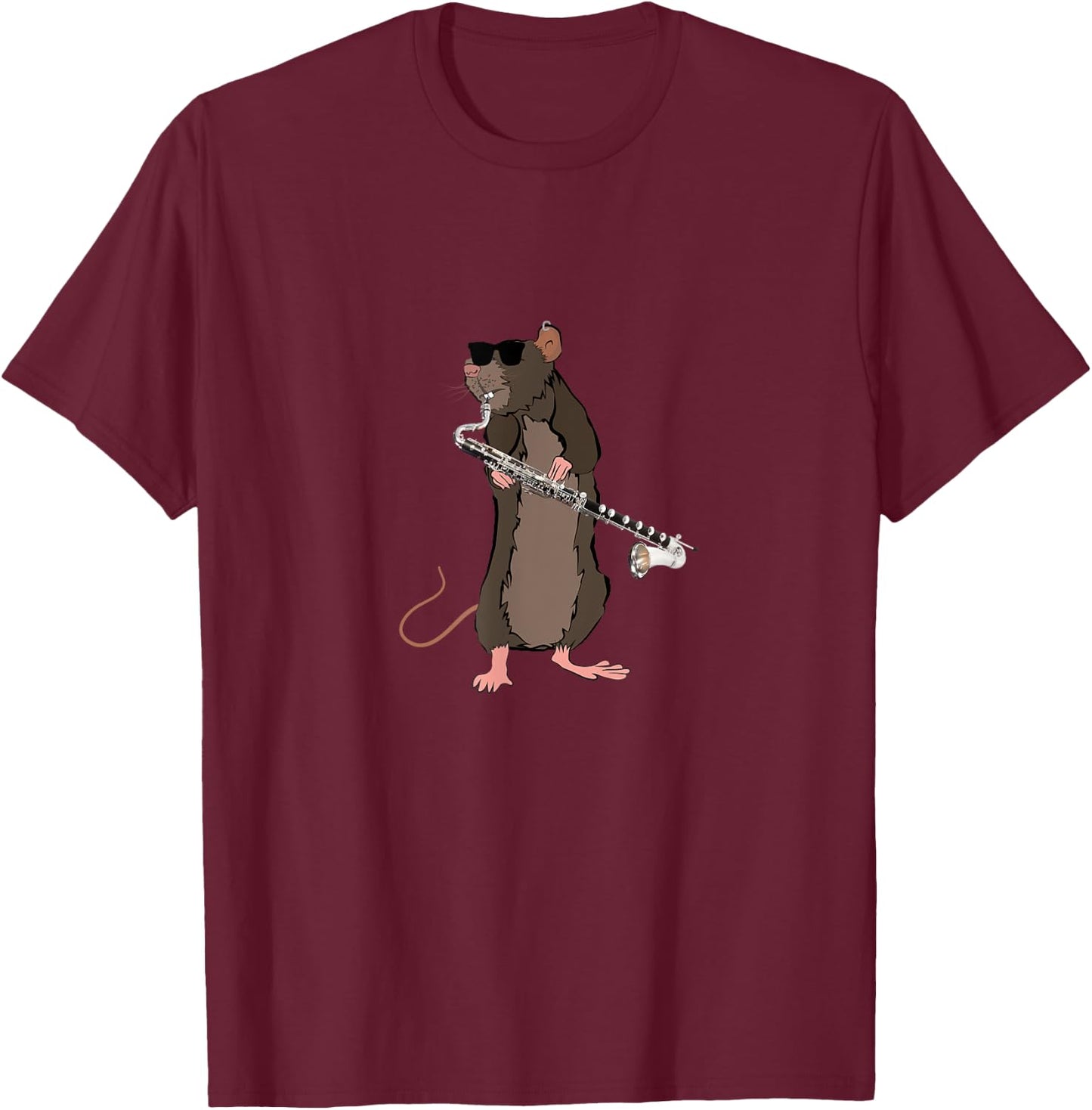 Funny Rat Wearing Sunglasses Playing Bass Clarinet T-Shirt - T-Shirt | Maroon