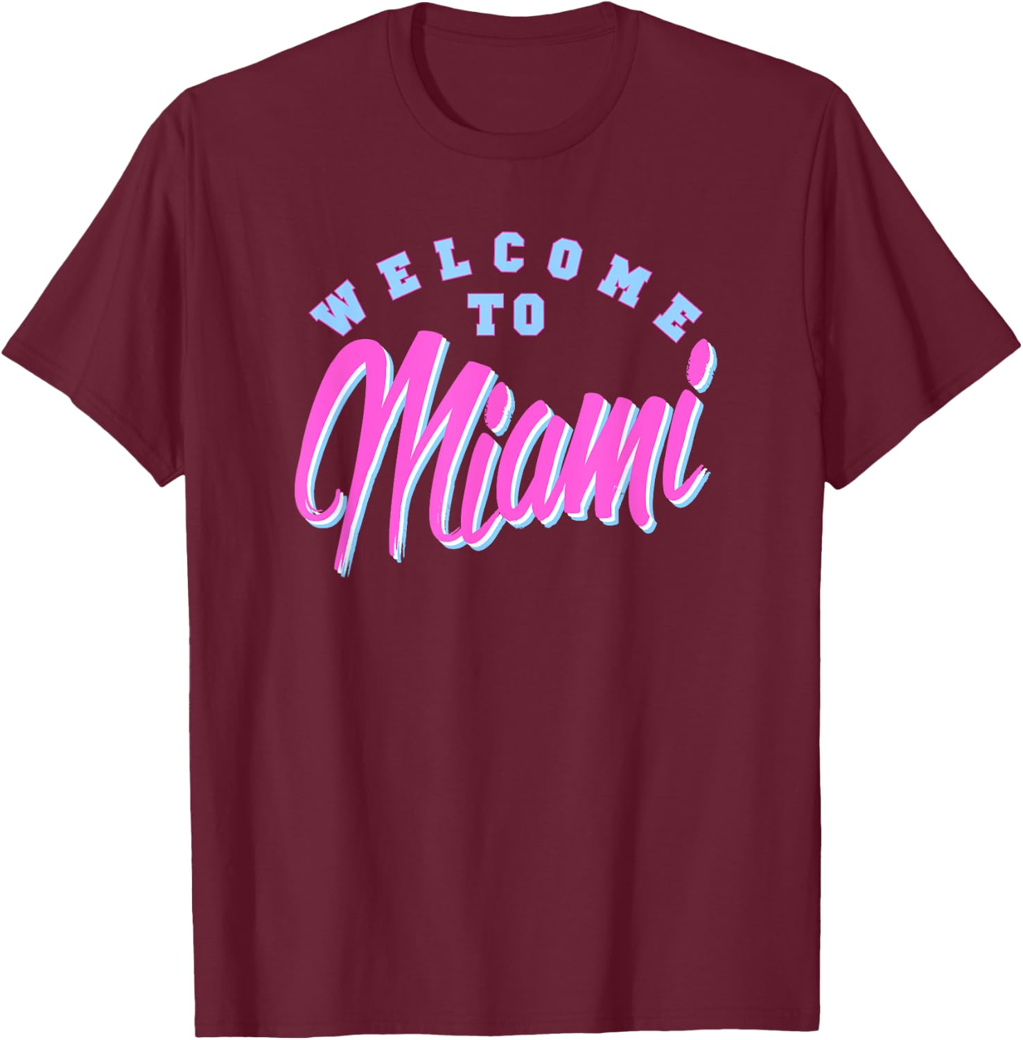 Vintage Welcome To Miami Beach Florida Souvenir Palm Trees- Men Women Girls Kids T-Shirt - T-Shirt | Maroon