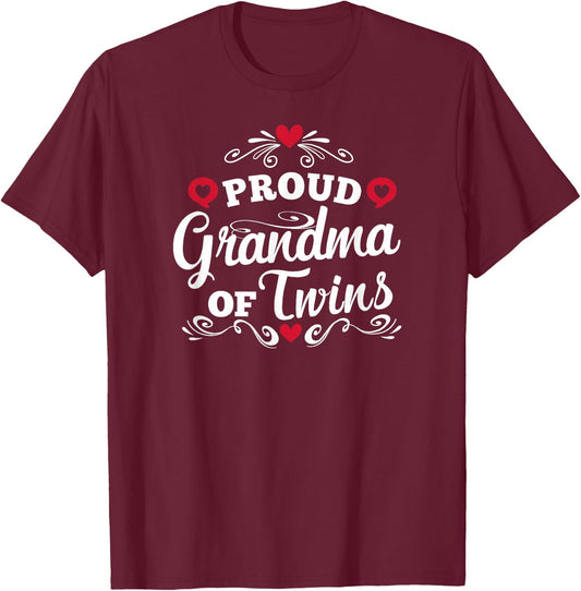 Proud Grandma Of Twins Grandmother Announcement Gift T-Shirt - T-Shirt | Maroon