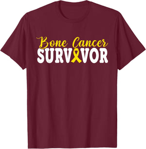 Bone Cancer Survivor Yellow Rebbon Sarcoma Cancer Awareness T-Shirt - T-Shirt | Maroon