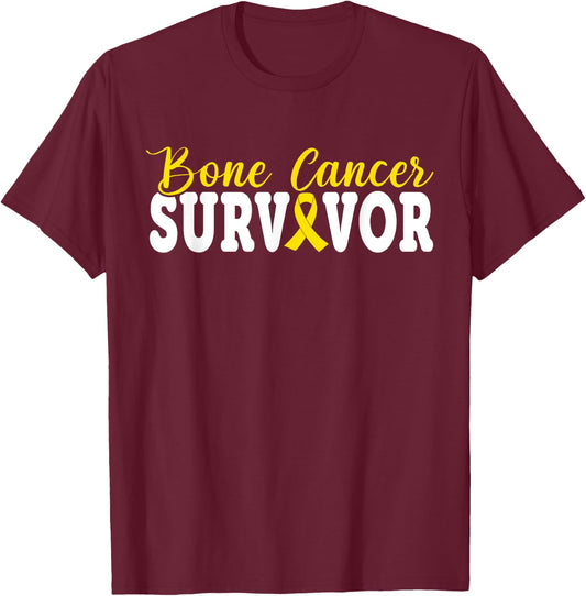 Bone Cancer Survivor Yellow Rebbon Sarcoma Cancer Awareness T-Shirt - T-Shirt | Maroon