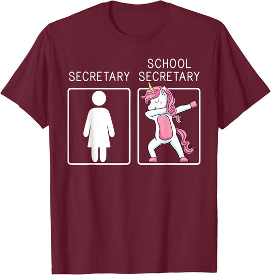 School Secretary Unicorn Dabbing Administrative Assistants T-Shirt - T-Shirt | Maroon