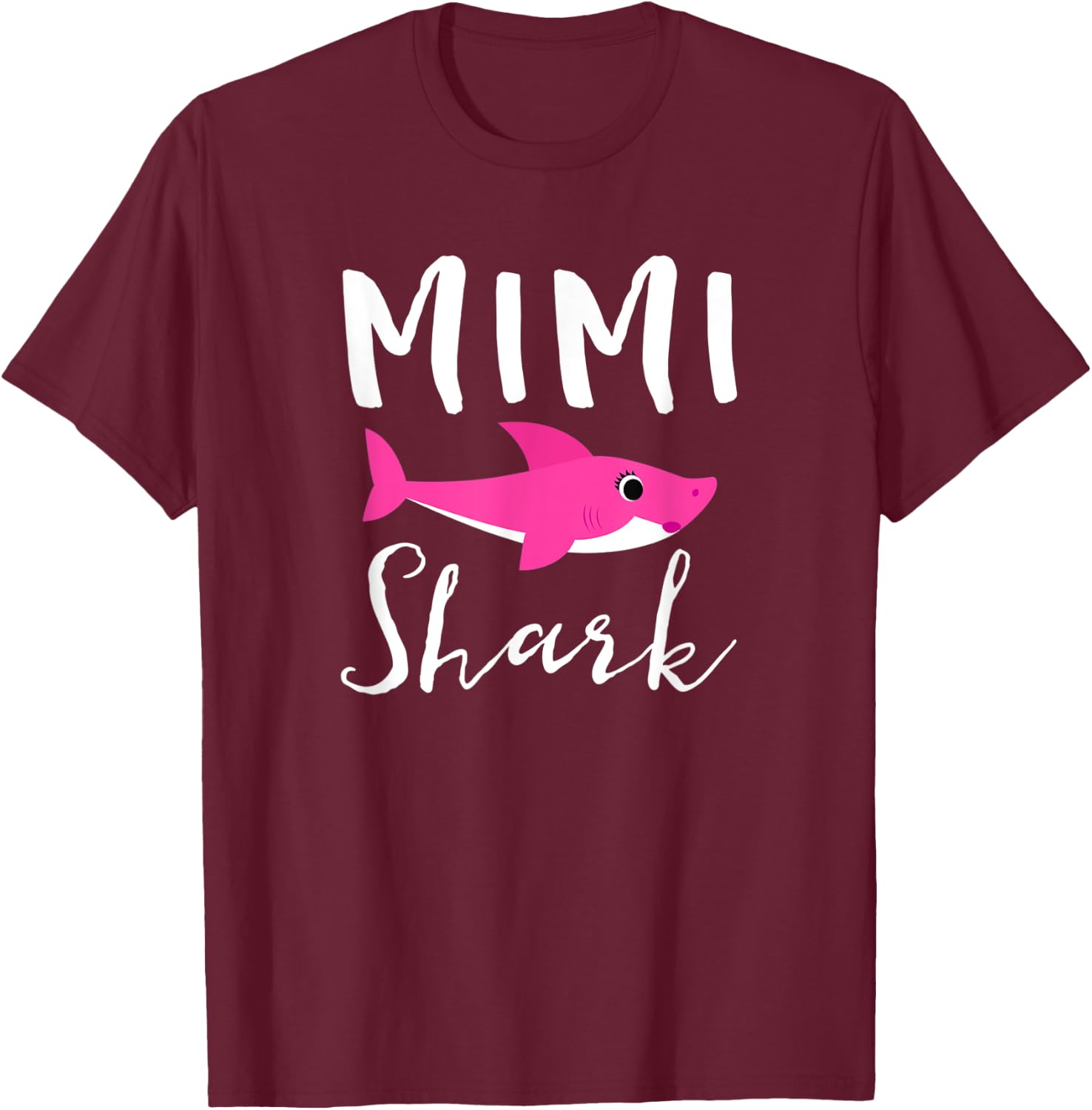 Mimi Shark Grandma Grandmother Pink Shark Graphic T-Shirt - T-Shirt | Maroon