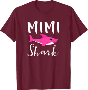 Mimi Shark Grandma Grandmother Pink Shark Graphic T-Shirt - T-Shirt | Maroon