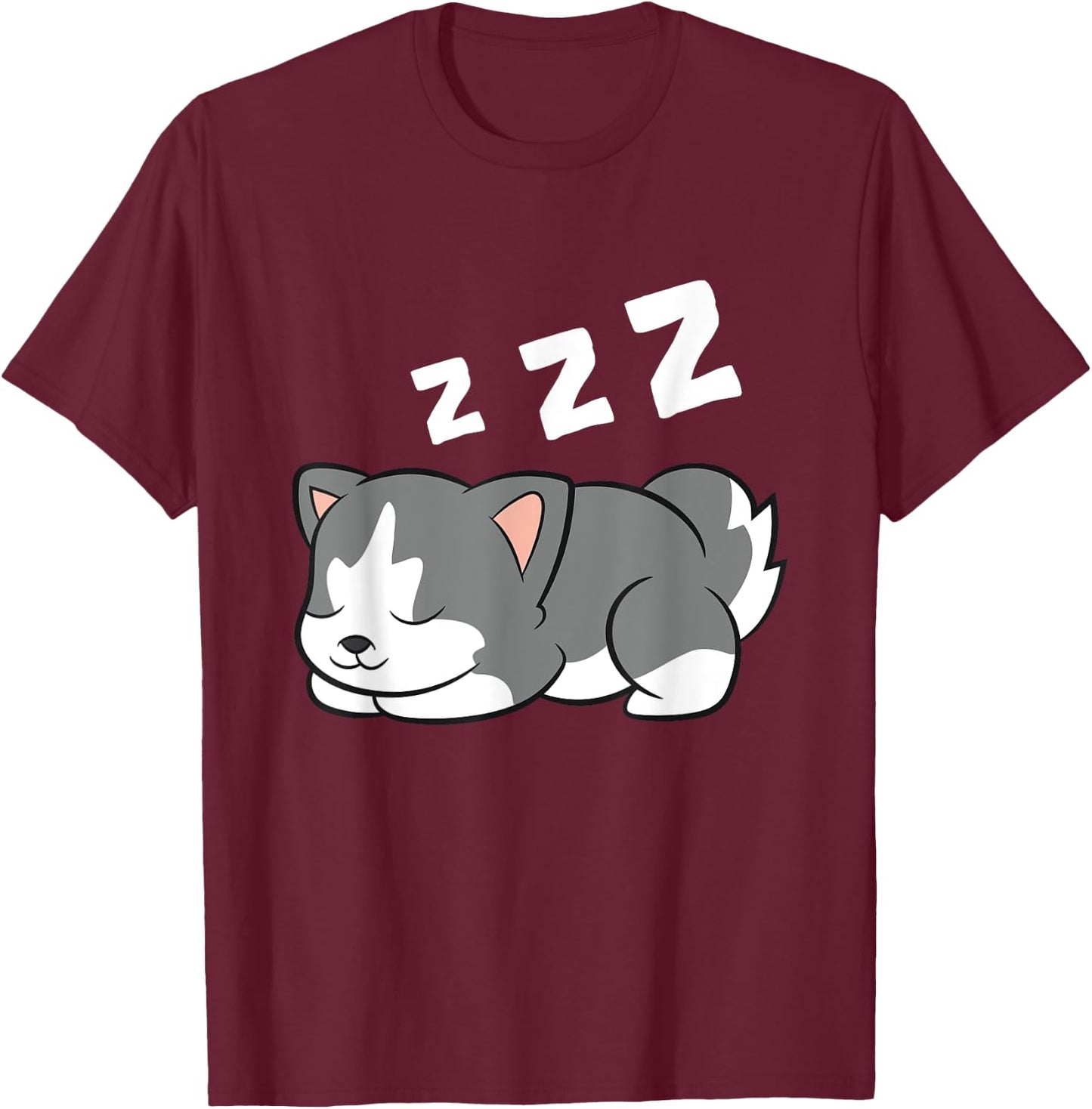 Sleeping Husky Dog Husky Pajama Cute Siberian Husky T-Shirt - T-Shirt | Maroon