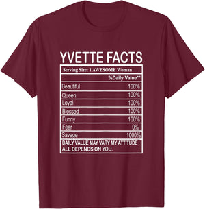 Yvette Nutrition Serving Traits Facts Woman Named Yvette T-Shirt - T-Shirt | Maroon
