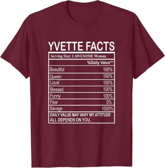 Yvette Nutrition Serving Traits Facts Woman Named Yvette T-Shirt - T-Shirt | Maroon