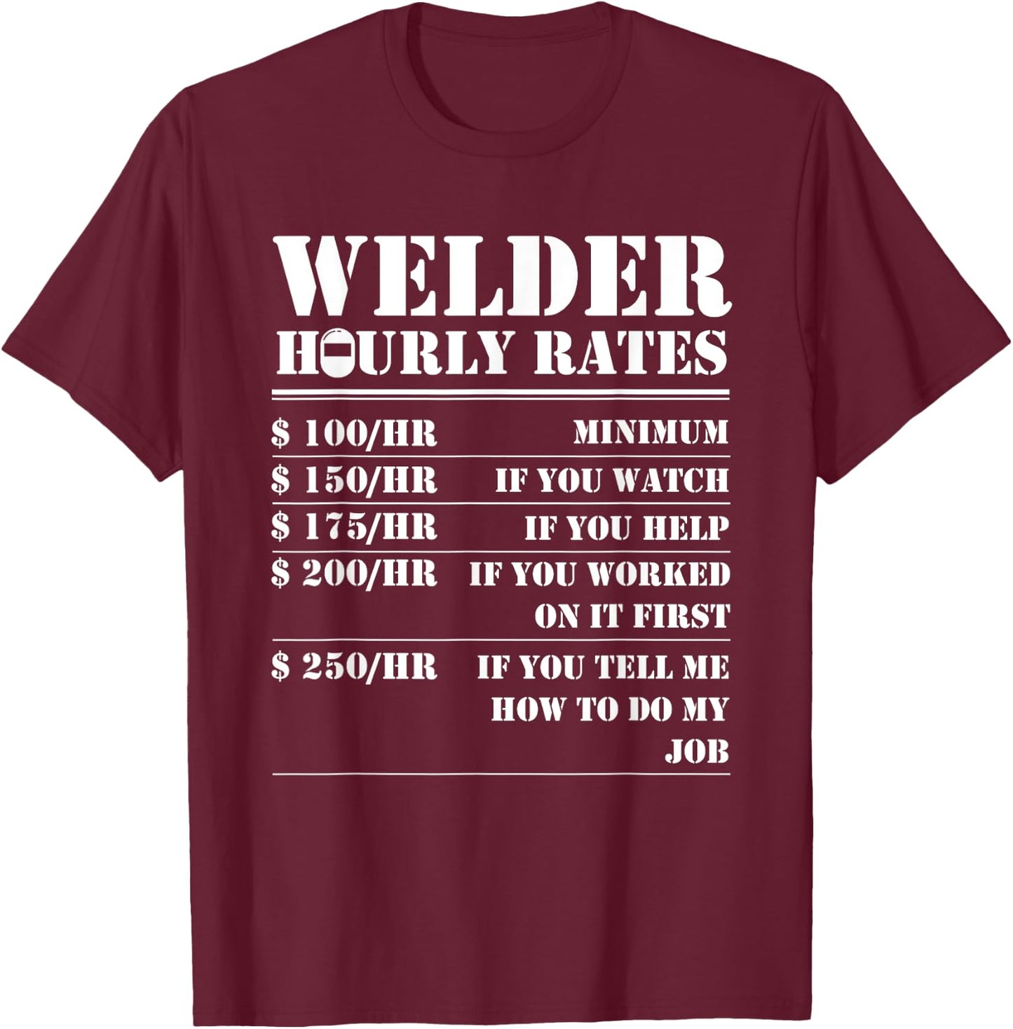 Humor Distressed Pipe Helmet Hot Weld Professional Welder Hourly Rate Funny Welding Worker Men Women Gift T-Shirt - T-Shirt | Maroon