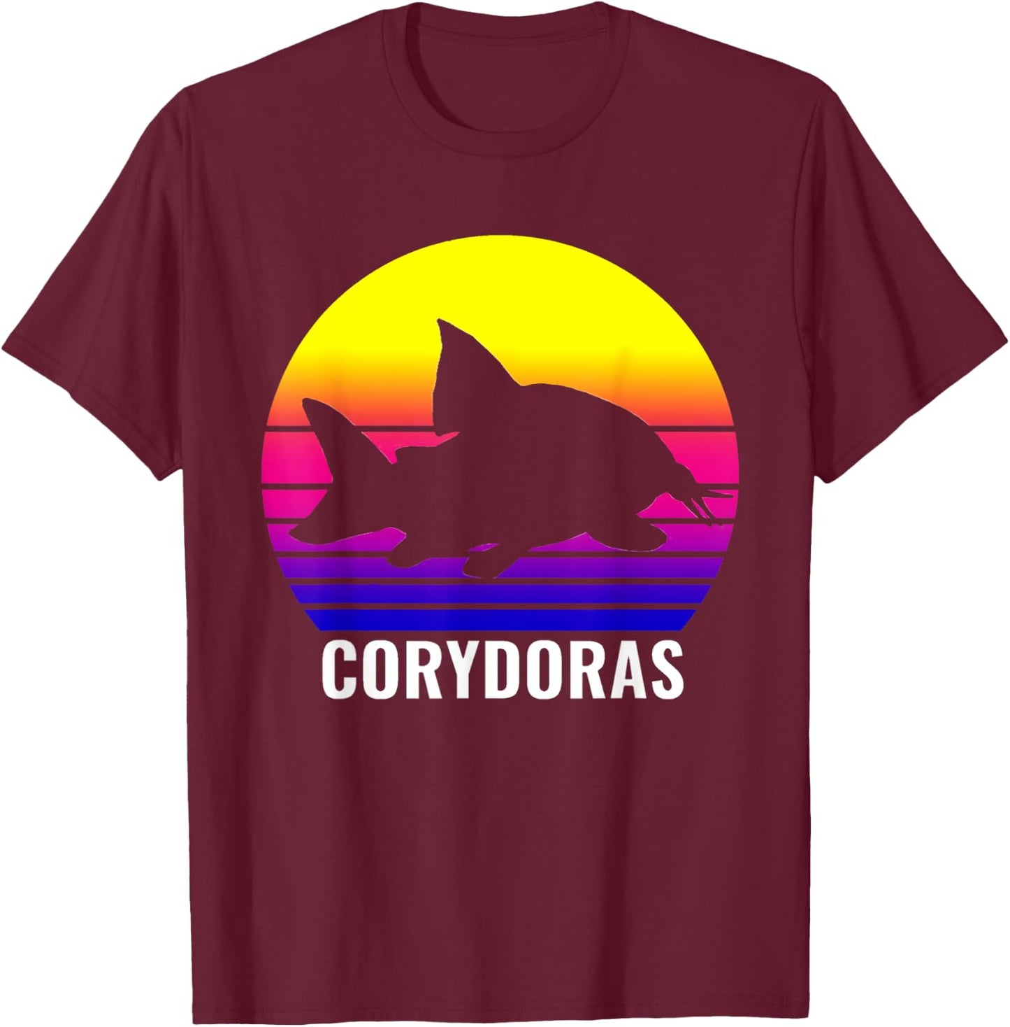 Corydora Catfish Sunset Aquarium Fish Tank Lovers T-Shirt - T-Shirt | Maroon