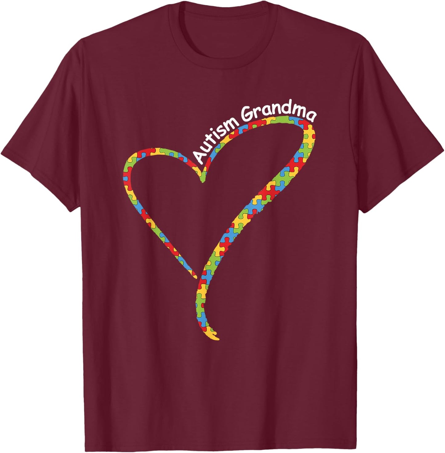 Autism Grandma Autism Awareness Puzzle Piece Heart T-Shirt - T-Shirt | Maroon