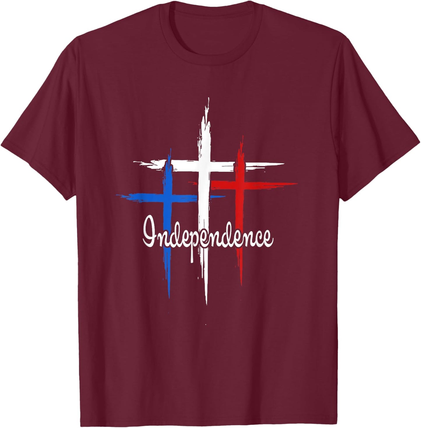Independence Cross Christian 4th Of July US Flag Faith Women Men T-Shirt - T-Shirt | Maroon