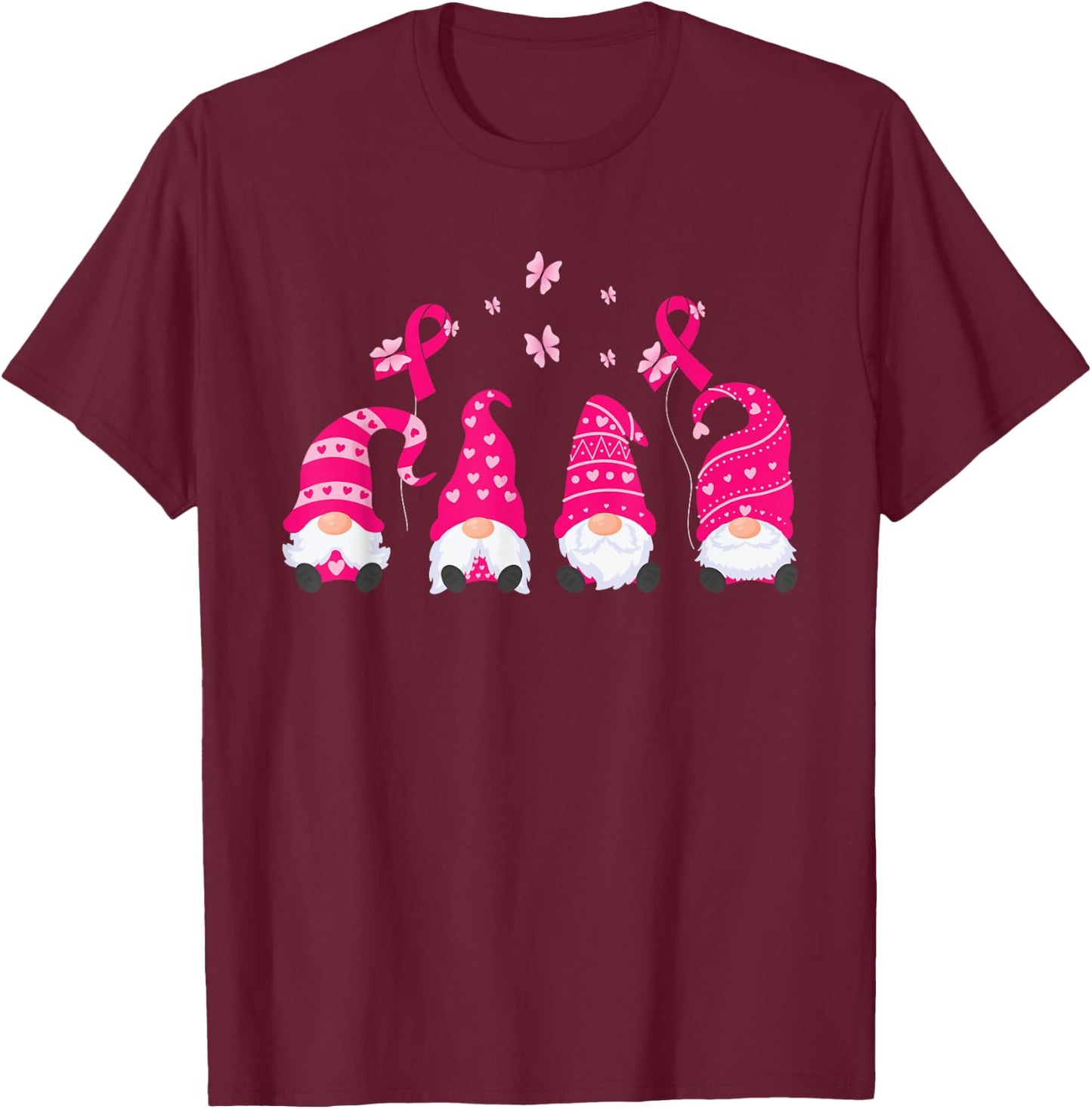 Gnome Breast Cancer Awareness Pink Ribbon Warrior Survivor T-Shirt - T-Shirt | Maroon