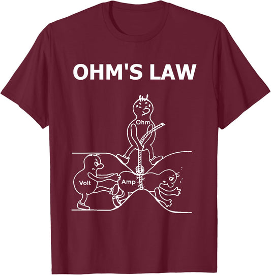 Ohm's Law Electrical Engineer Ohm Electronic T Shirt T-Shirt - T-Shirt | Maroon