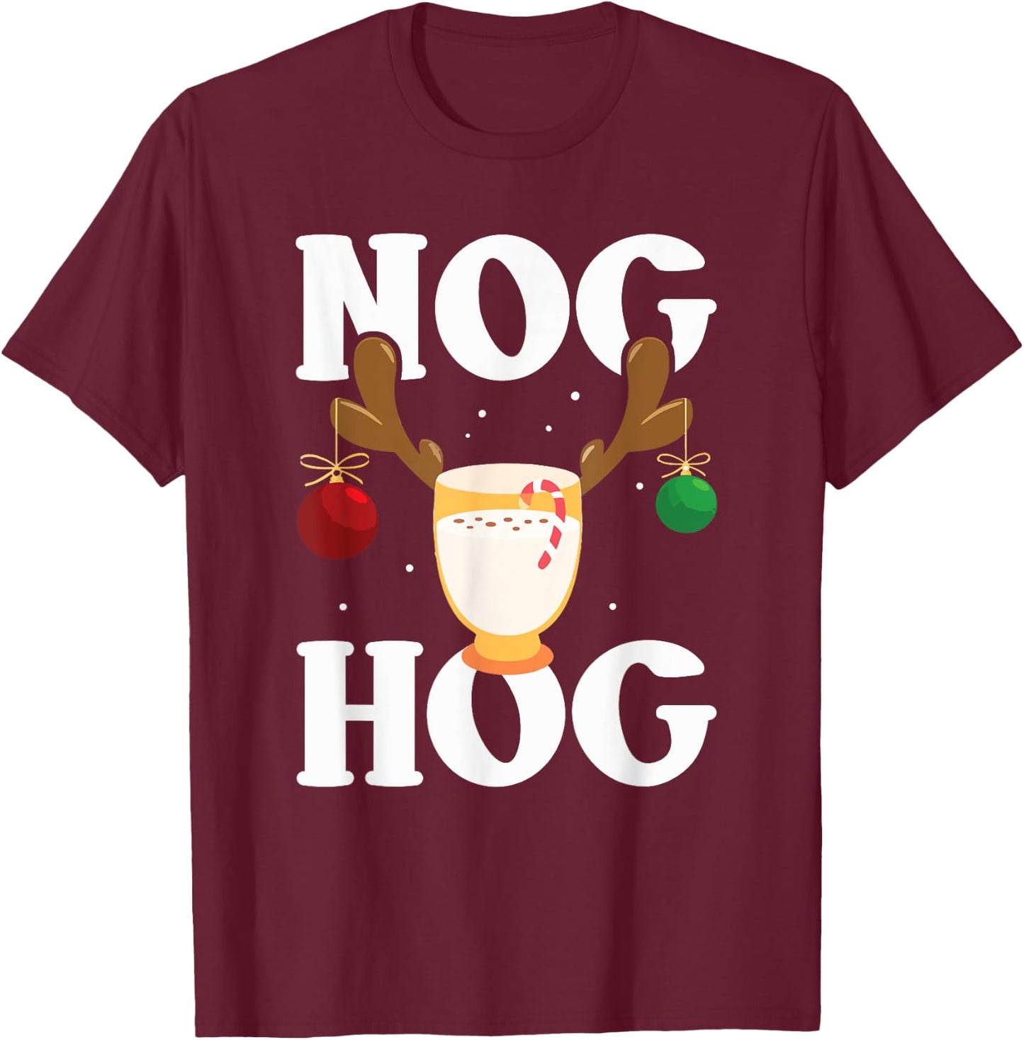 Nog Hog - National Eggnog Day - Egg Nog Christmas Holiday T-Shirt - T-Shirt | Maroon