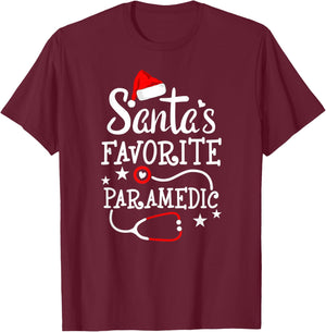 Santa's Favorite Paramedic Christmas Medical Technician EMT T-Shirt - T-Shirt | Maroon