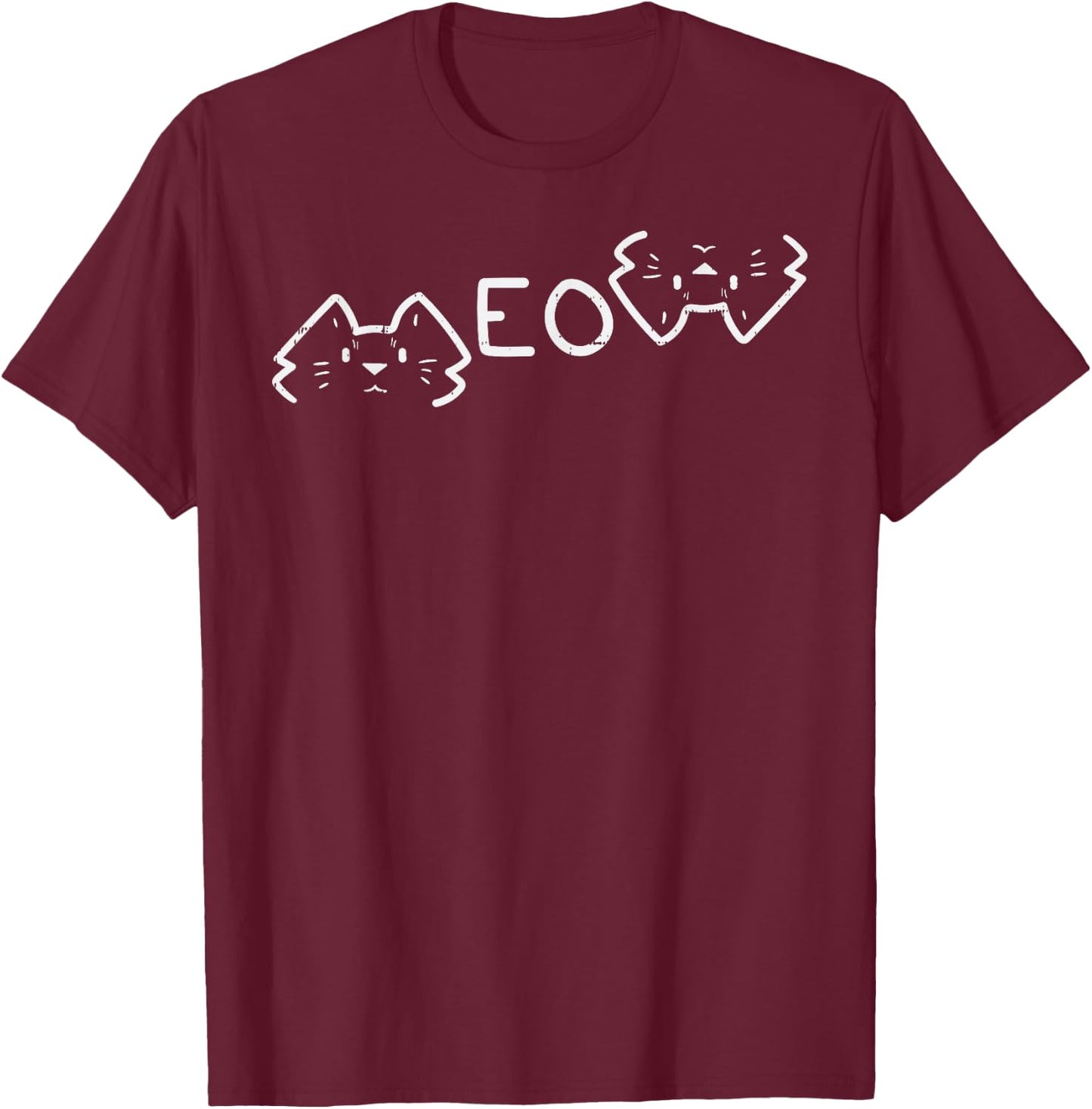 Meow Word Cat Faces Cute Feline Pet Lover Men Women Kids T-Shirt - T-Shirt | Maroon