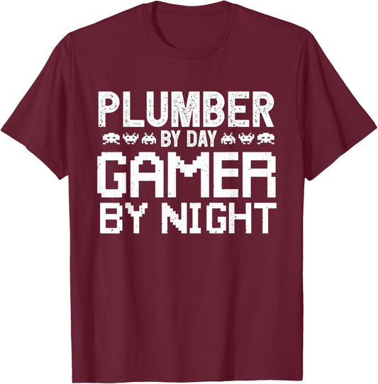 Plumber by day Gamer by Night for Gaming Architect T-Shirt - T-Shirt | Maroon