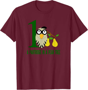 A Partridge in Pear Tree Song 12 Days Christmas T-Shirt - T-Shirt | Maroon