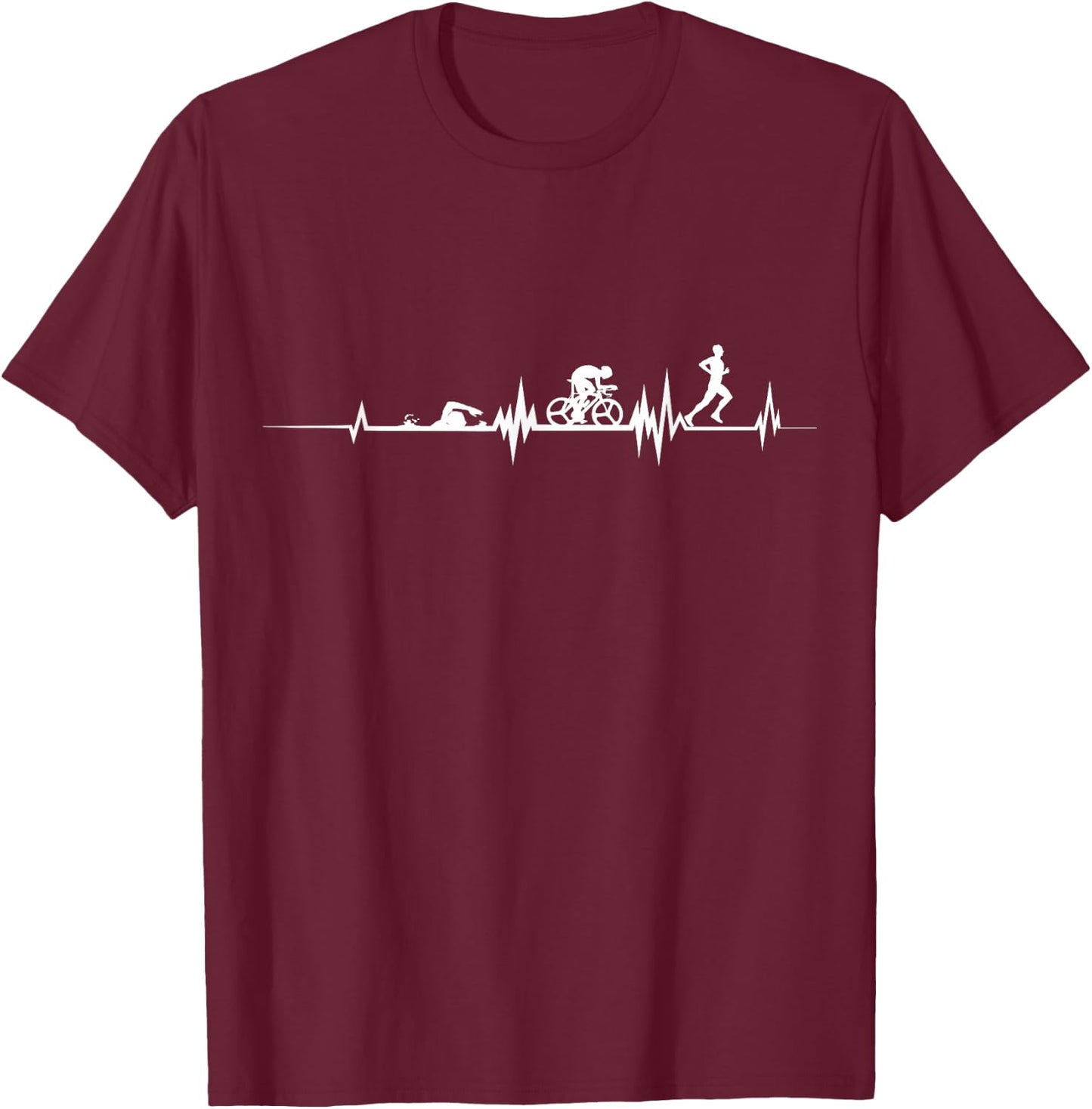 Triathlon Heartbeat Swim Cycle Run Athletes T-Shirt - T-Shirt | Maroon