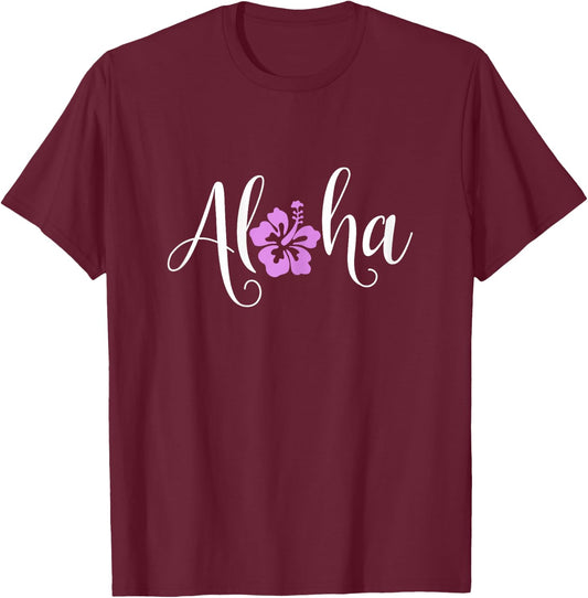 Aloha Hawaiian Hibiscus Flower Surfer Maui Kauai Hawaii T-Shirt - T-Shirt | Maroon
