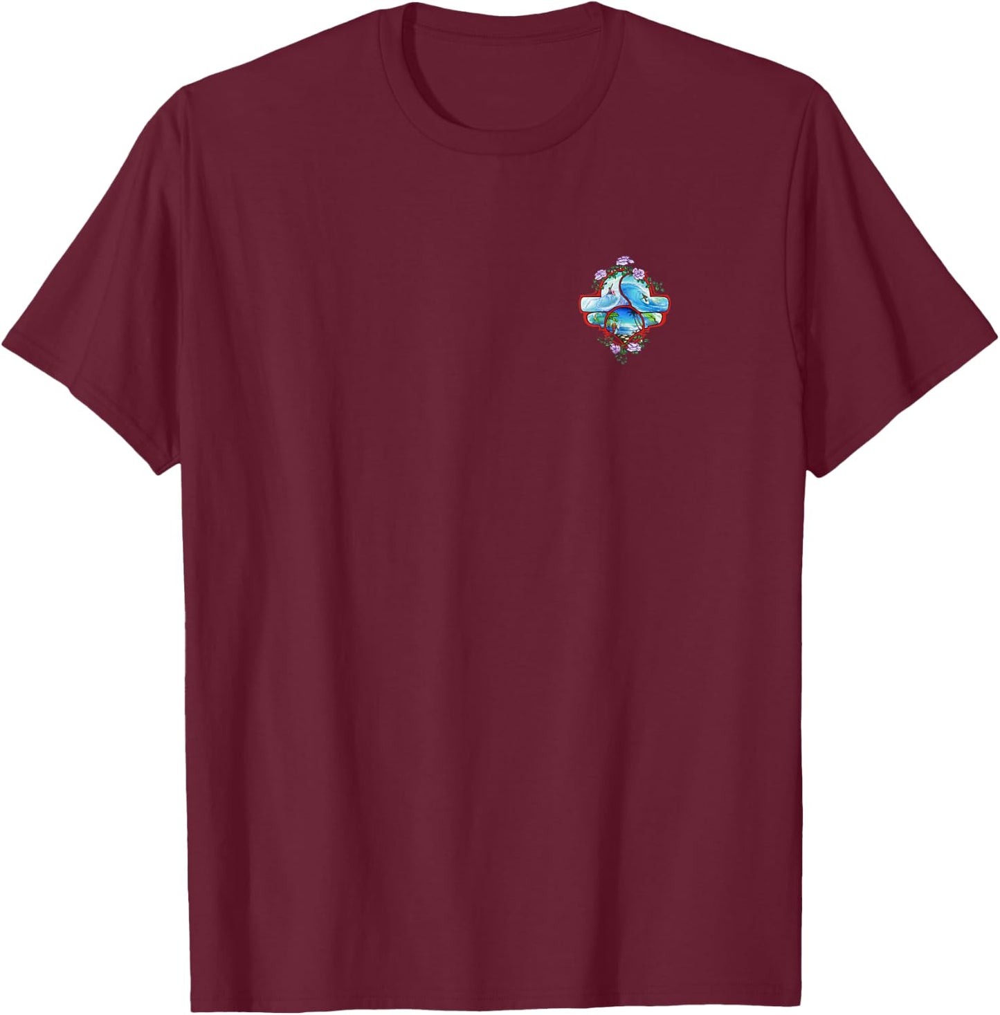 Surfing Front & Back Print Vintage Retro 70's Surf Art T-Shirt - T-Shirt | Maroon