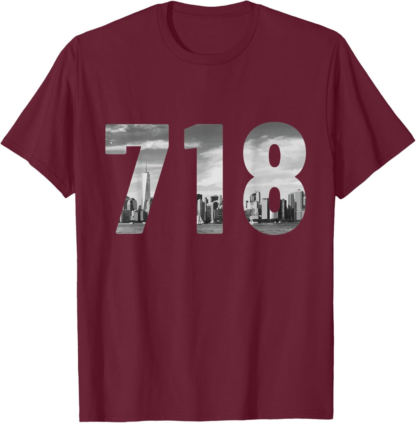 New York City 718 Area Code Skyline Queens NY NYC Vintage T-Shirt - T-Shirt | Maroon