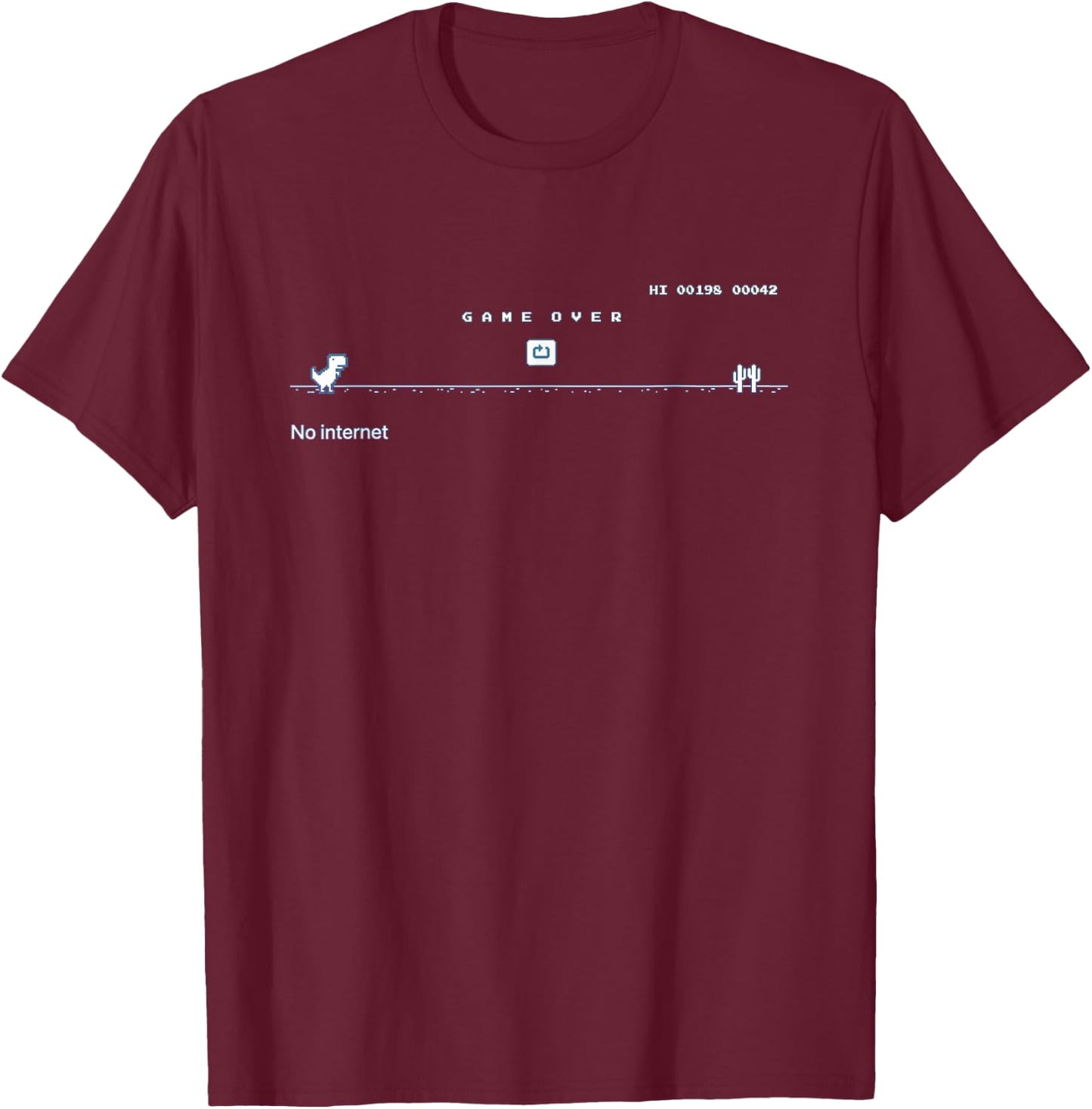 All Things Geek by MCMA No Internet Dinosaur Graphic Design T-Shirt - T-Shirt | Maroon
