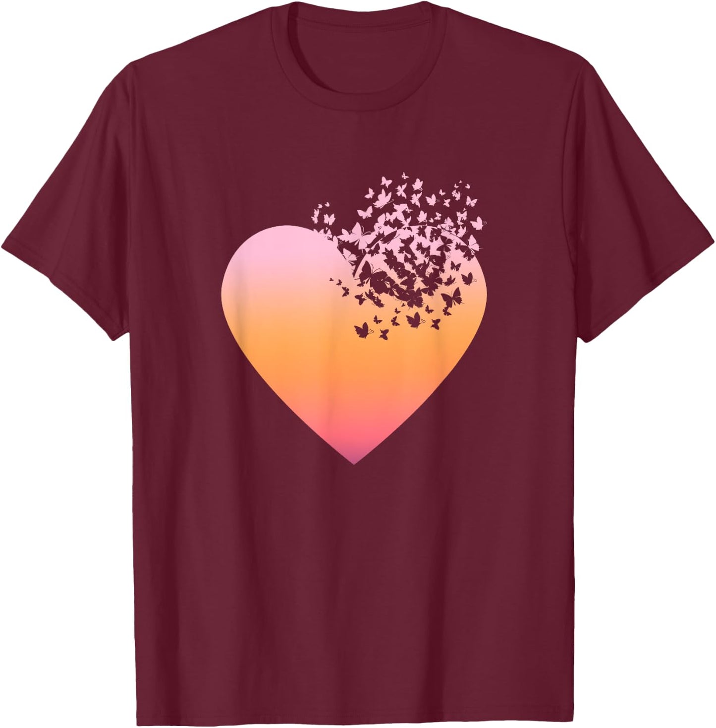 Butterfly Heart Butterflies Beautiful Colorful Spring Flower T-Shirt - T-Shirt | Maroon