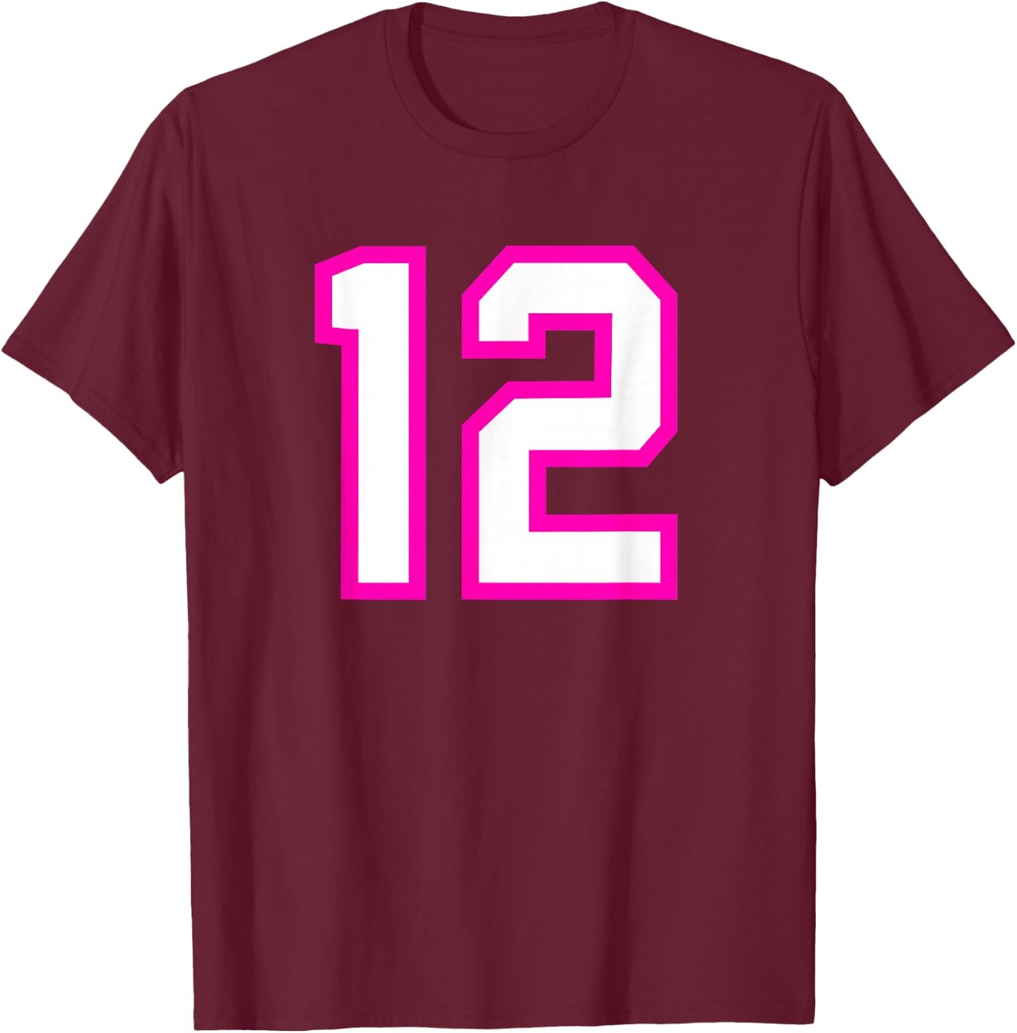 Pink Sports Team Number #12 T-Shirt - T-Shirt | Maroon