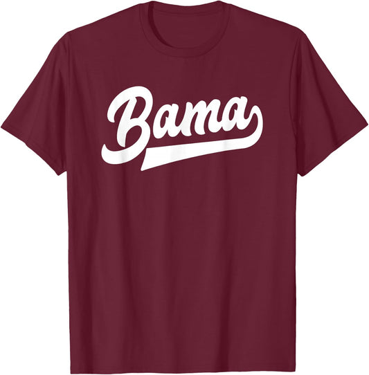Bama Alabama White Script Design Southern T-Shirt - T-Shirt | Maroon