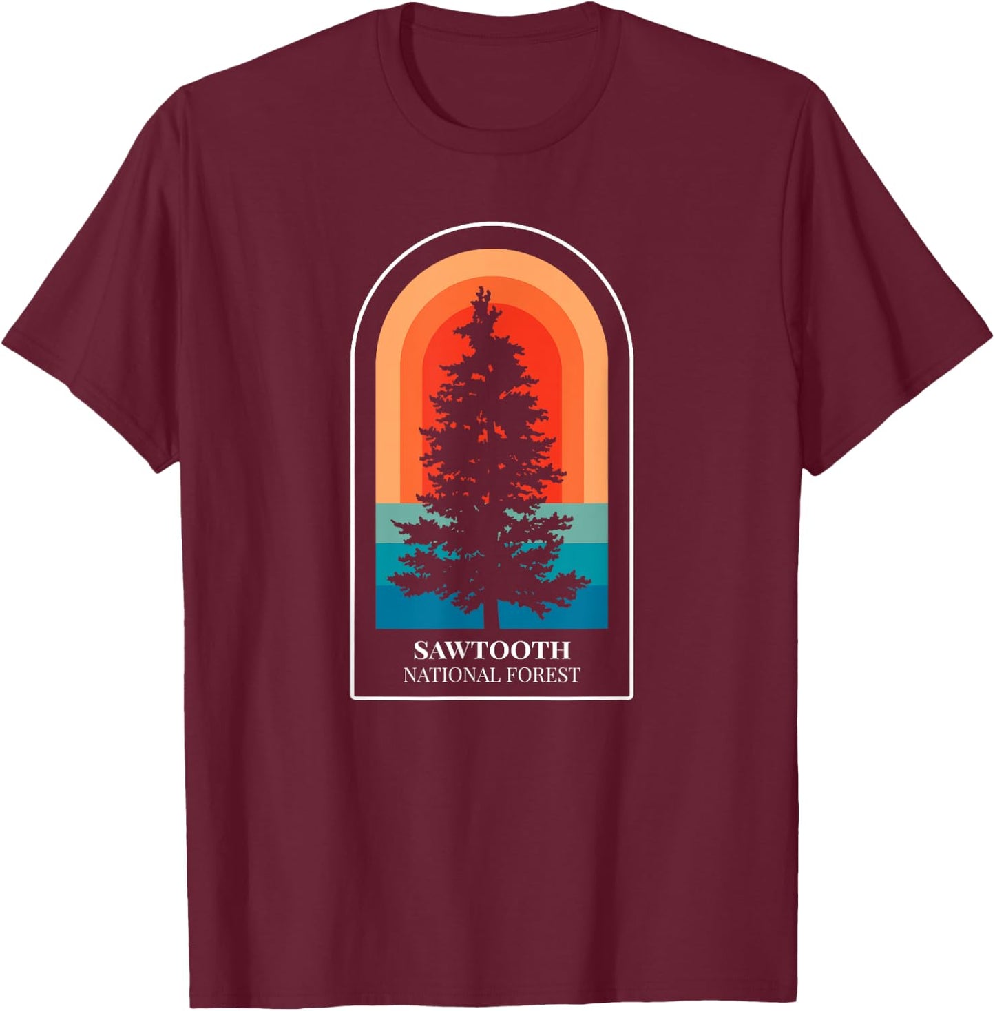 Retro Sawtooth National Forest Idaho Hiking T-Shirt - T-Shirt | Maroon
