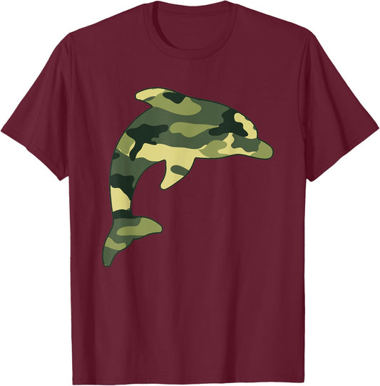 Military Dolphin Camo Men Print US Beluga Fish Veteran Gift T-Shirt - T-Shirt | Maroon