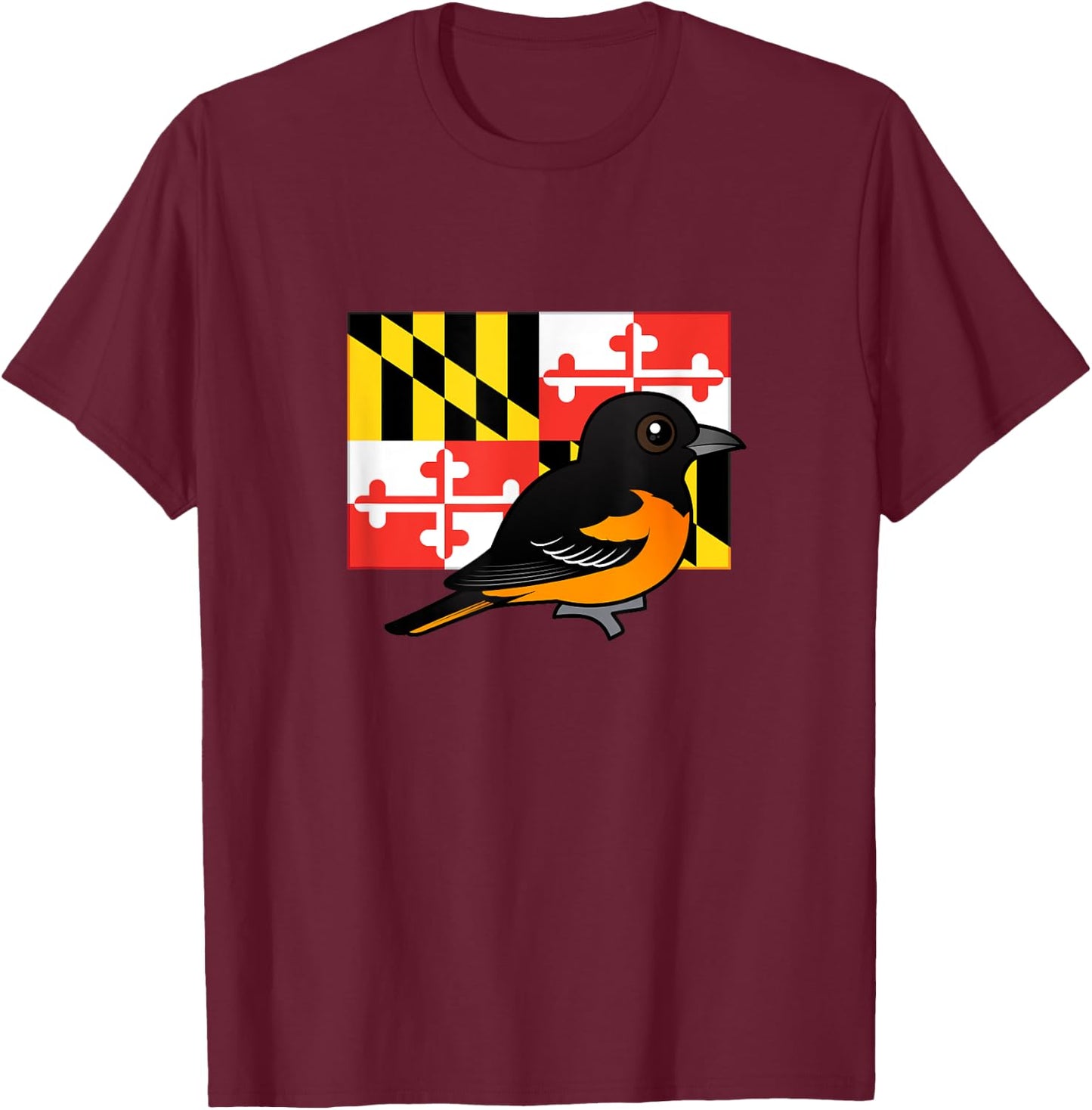 State Birdorable of Maryland: Cute Baltimore Oriole T-Shirt - T-Shirt | Maroon