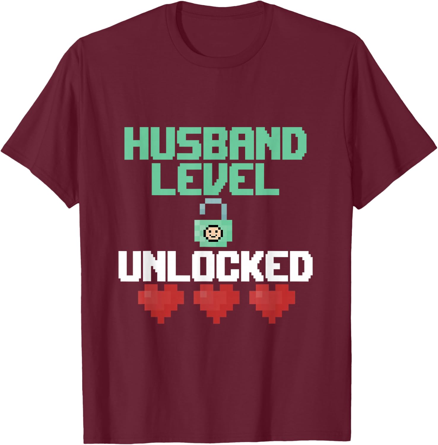 New Husband Level Unlocked Just Married Gamer Gift T-Shirt - T-Shirt | Maroon