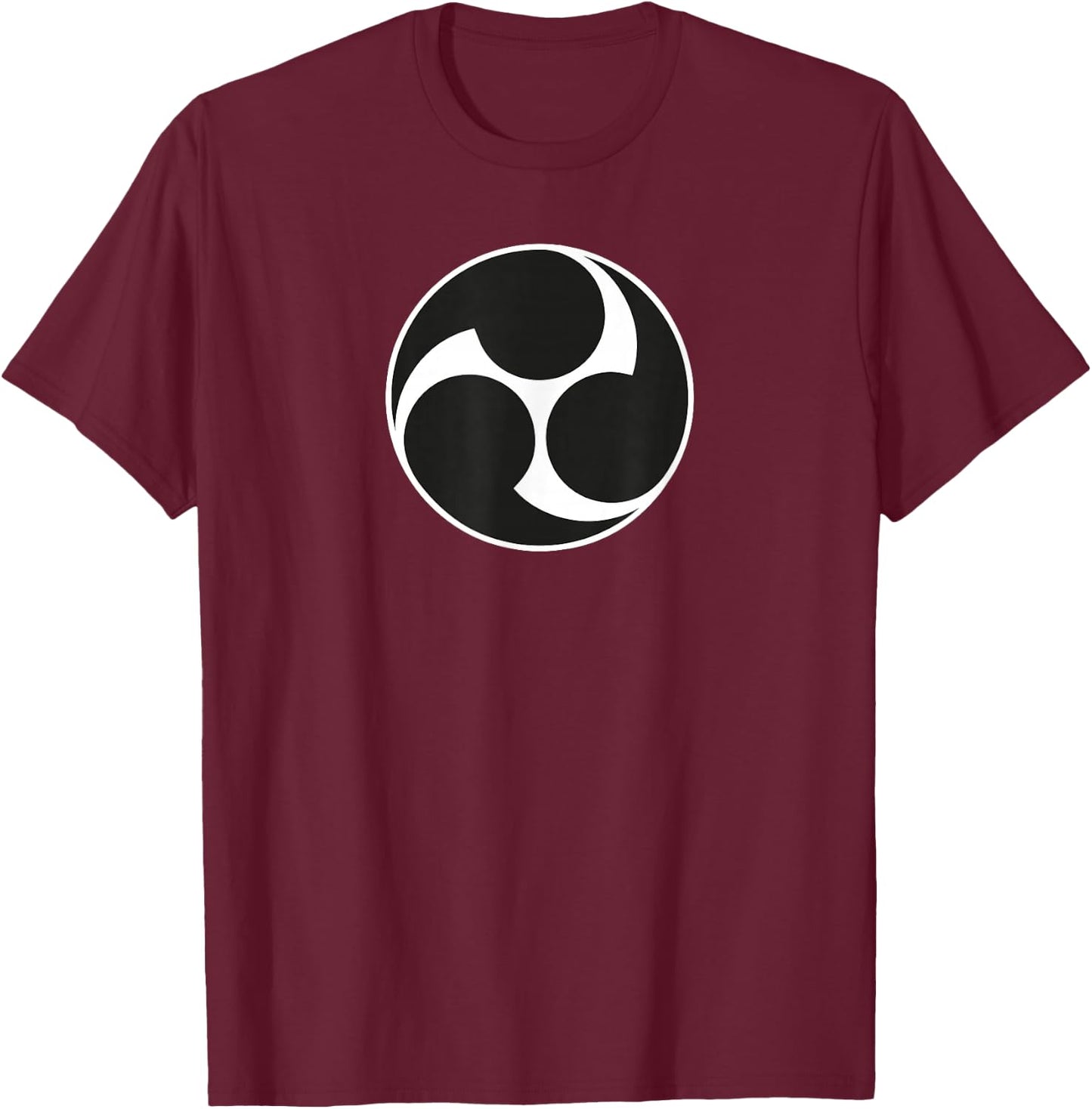 Buddhist Symbol Yin Yang Shinto Mitsu Tomoe Mitsudomoe T-Shirt - T-Shirt | Maroon