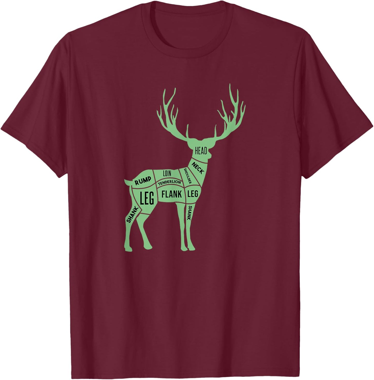 Deer Venison Butcher Cuts Diagram T-Shirt - T-Shirt | Maroon