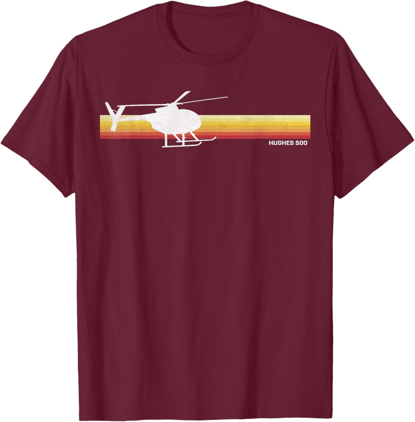 MD 500 Vintage Helicopter Pilot Silhouette Sunset Hughes 500 T-Shirt - T-Shirt | Maroon