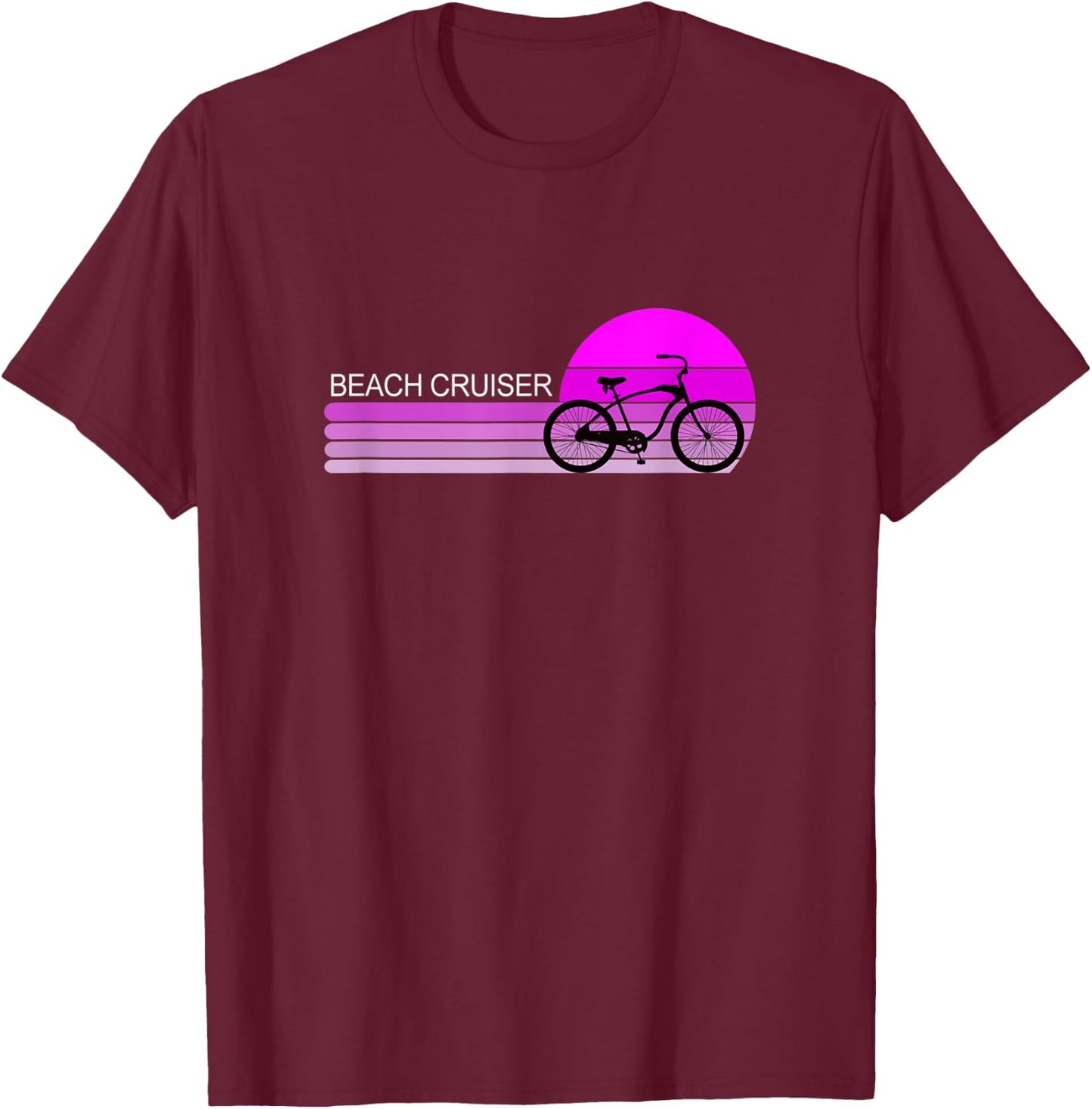 Pink Sunset Beach Cruiser For Bicycle Bike Cycle Owners Women Kids T-Shirt - T-Shirt | Maroon