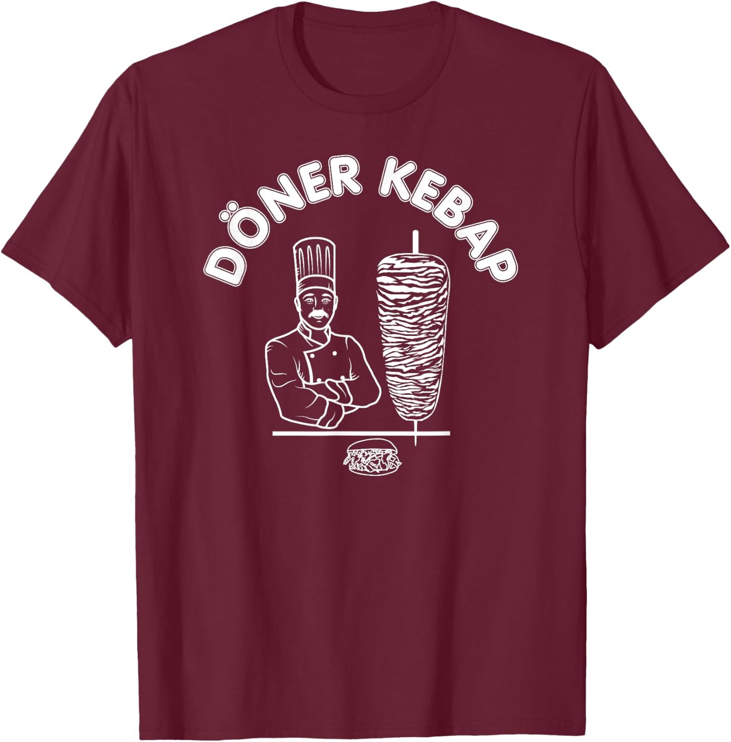 Döner Kebap Shirt, Kebab Cook & Kebab Skewer & Sandwich Logo T-Shirt - T-Shirt | Maroon