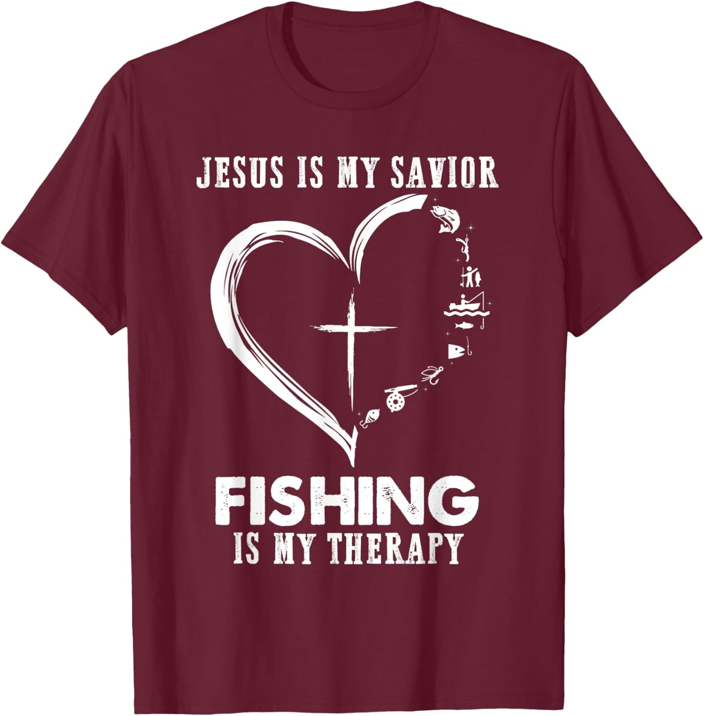 Jesus is my savior fishing is my therapy Funny Fisherman T-Shirt - T-Shirt | Maroon