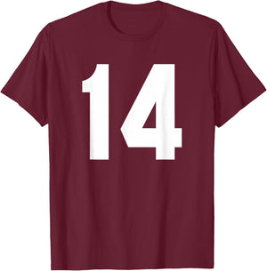 Number 14 Sports Jersey Front and Back Team Player T-Shirt - T-Shirt | Maroon