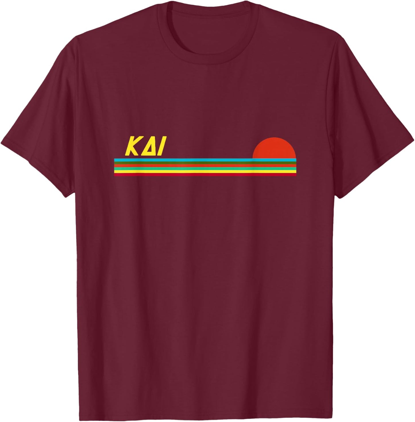 Kai First Name Logo Retro Sunset Surfer Style Kai T-Shirt - T-Shirt | Maroon