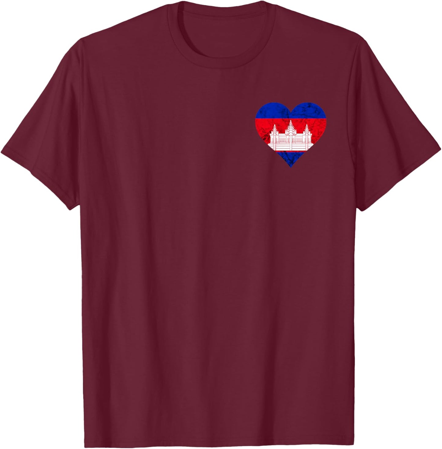 Cambodia Royal Heart Cambodian Flag Kampuchean Roots T-Shirt - T-Shirt | Maroon