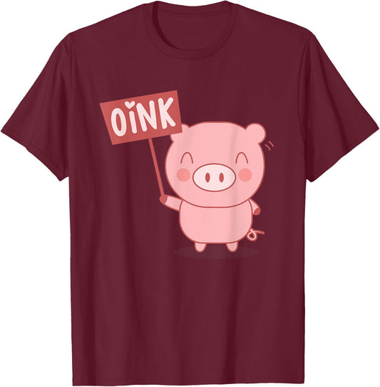 Oink Cute Pig Lover Pig Farming Farmer Piglet Farm Animal T-Shirt - T-Shirt | Maroon