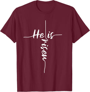 He is Risen Easter Day Jesus Cross Religious Christian Bible Small T-Shirt - T-Shirt | Maroon