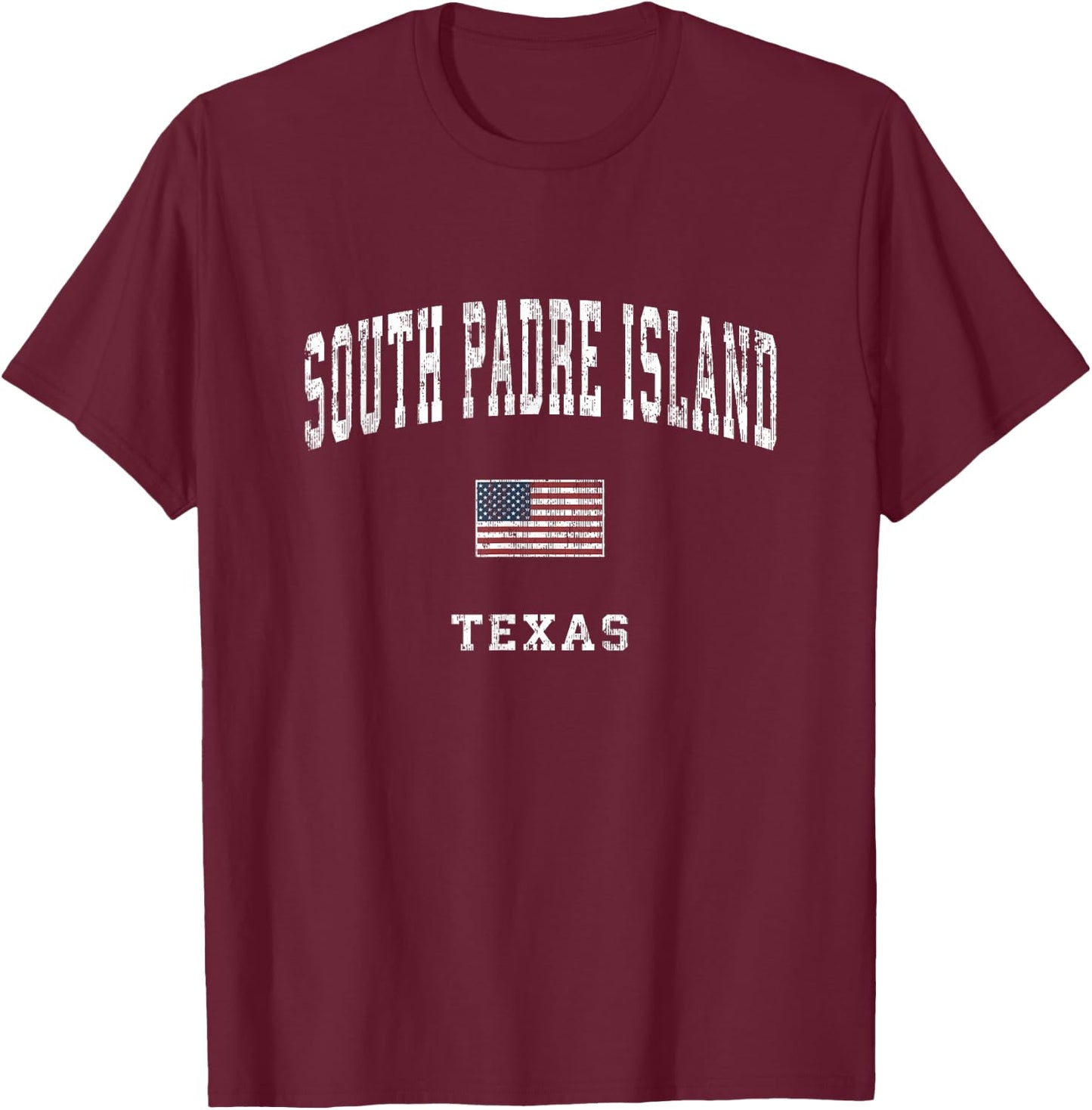 South Padre Island Texas TX Vintage American Flag Sports T-Shirt - T-Shirt | Maroon