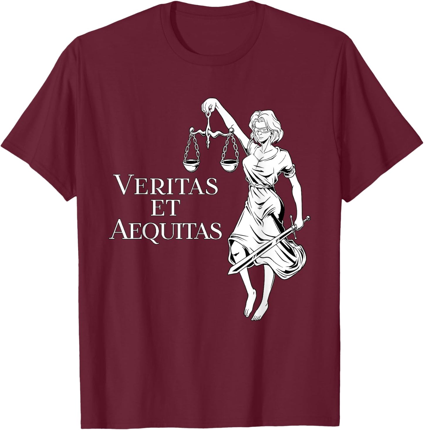 Veritas et Aequitas - Goddess Lady Justice T-Shirt - T-Shirt | Maroon