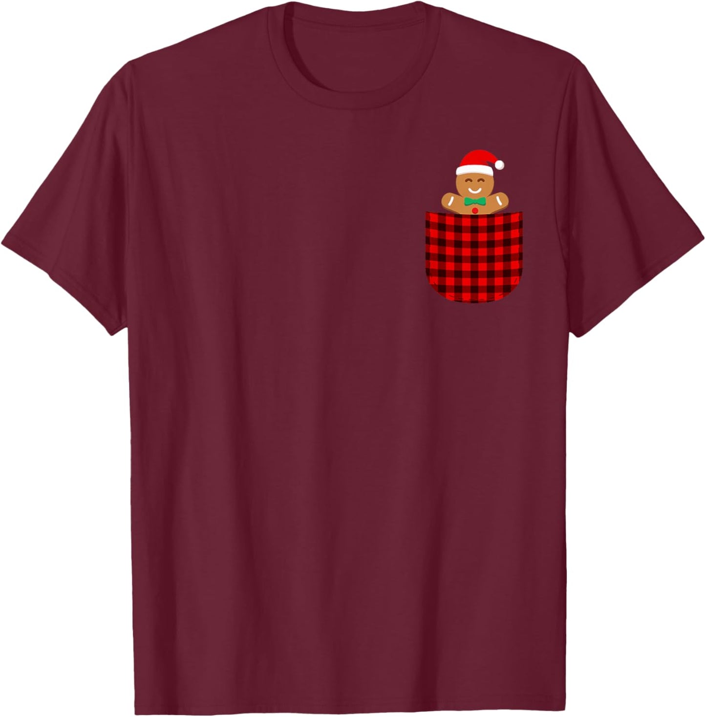 Gingerbread Cookie Buffalo Red Plaid Pocket Christmas Funny T-Shirt - T-Shirt | Maroon